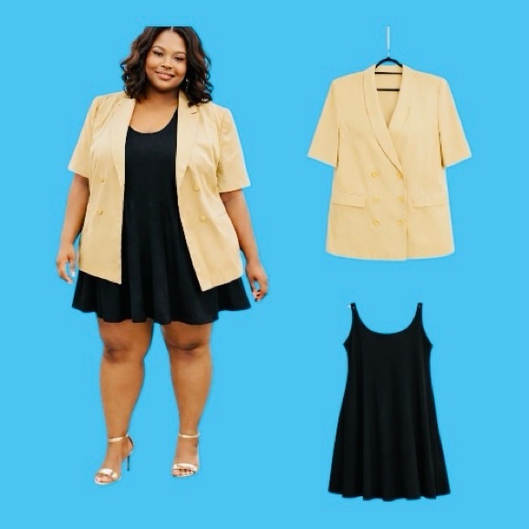Torrid Black Mini Dress with Gold Blazer - Picture 3 of 8